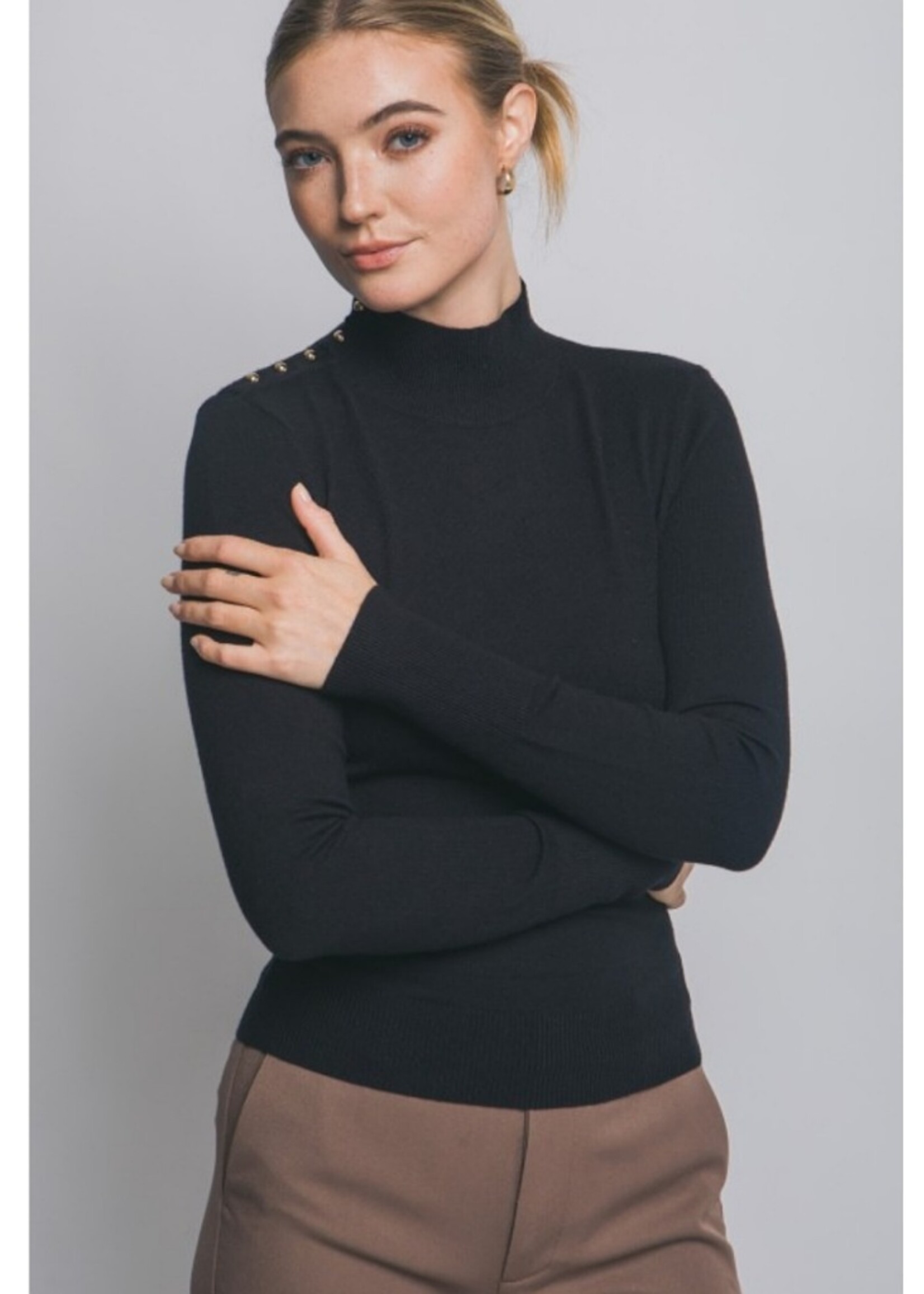 Love Tree Gold button high neck sweater