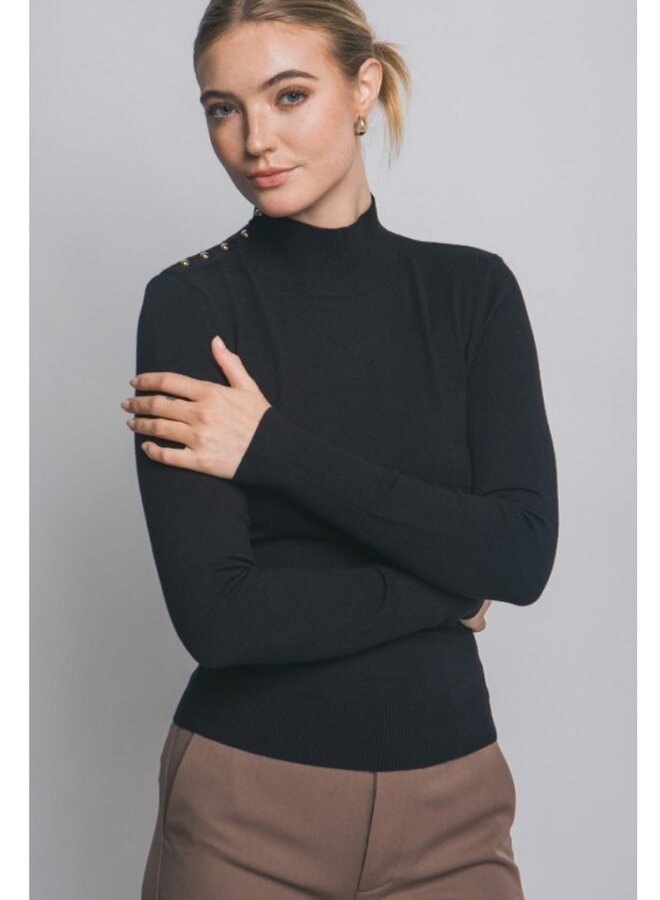 Gold button high neck sweater