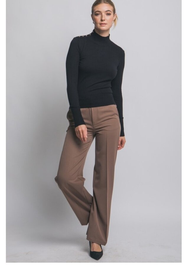 Gold button high neck sweater