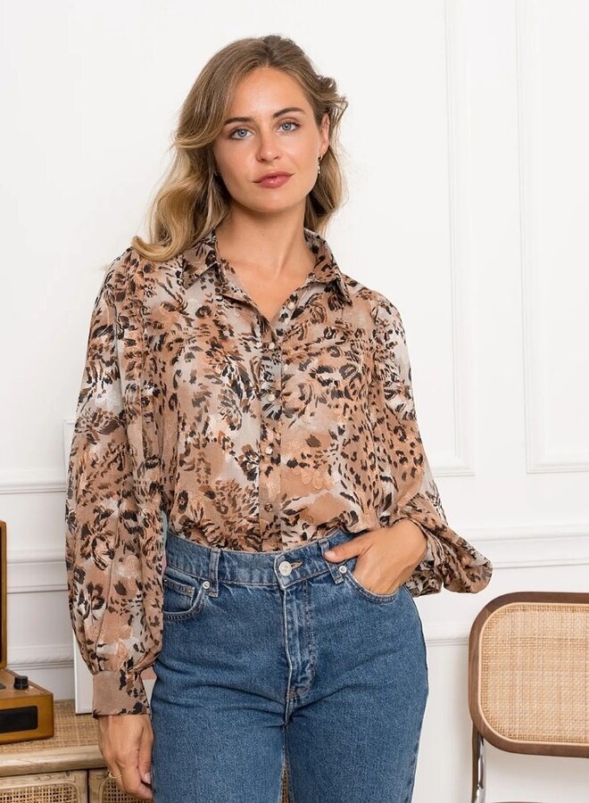 Animal print puff sleeve blouse