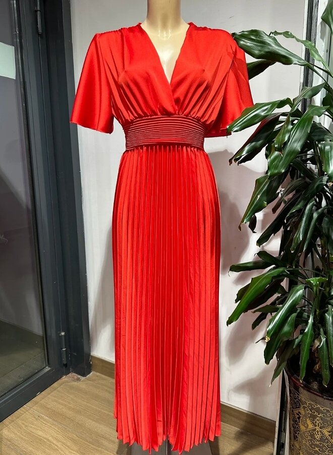 Short sleeve pleated evening dress