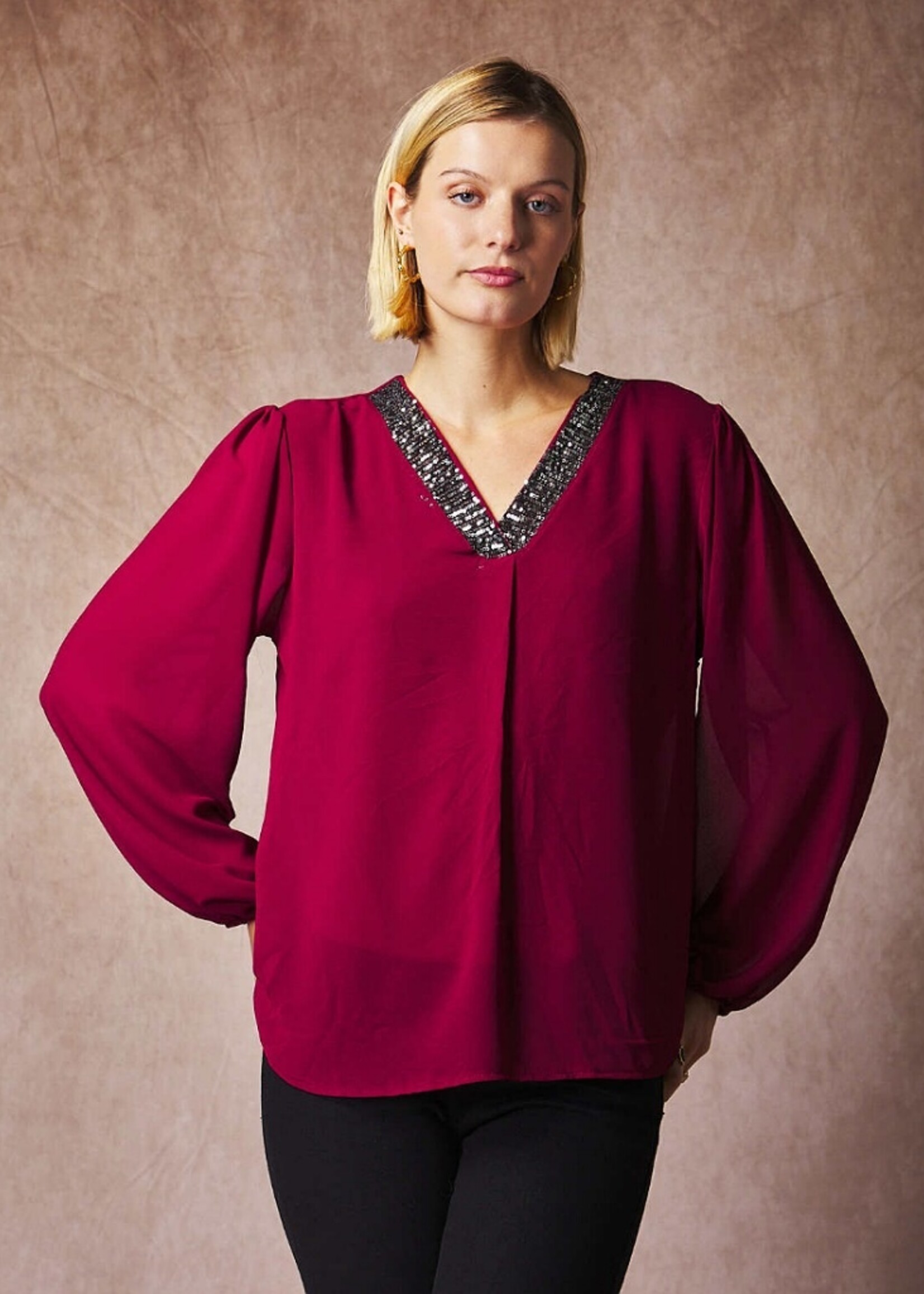 v neck sequin blouse