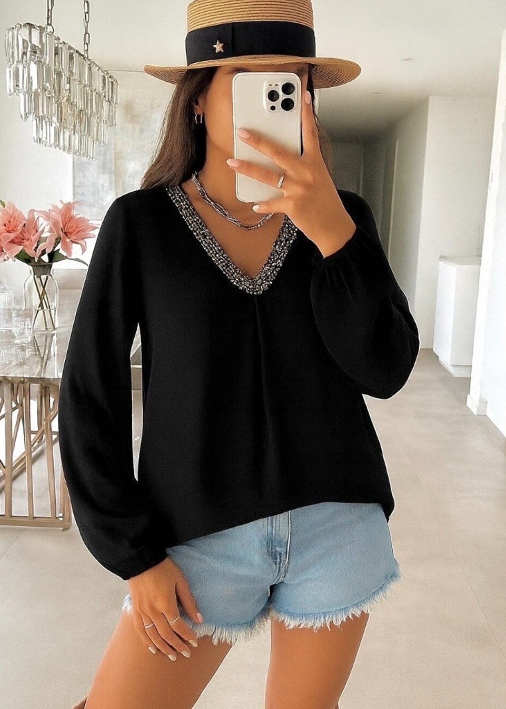 v neck sequin blouse