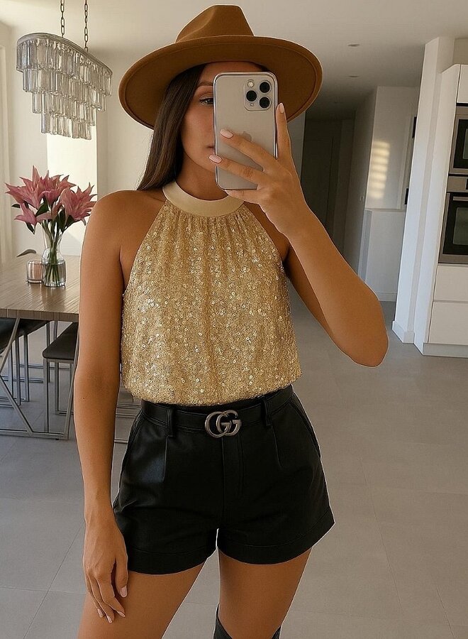 sequin top with bow
