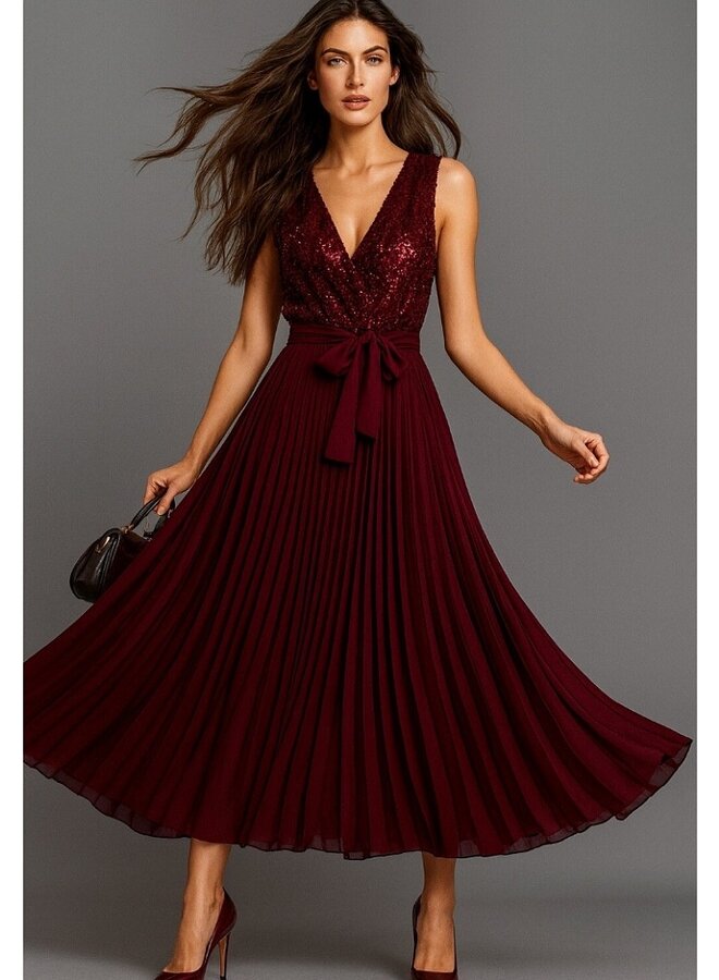 long pleated sequin dress