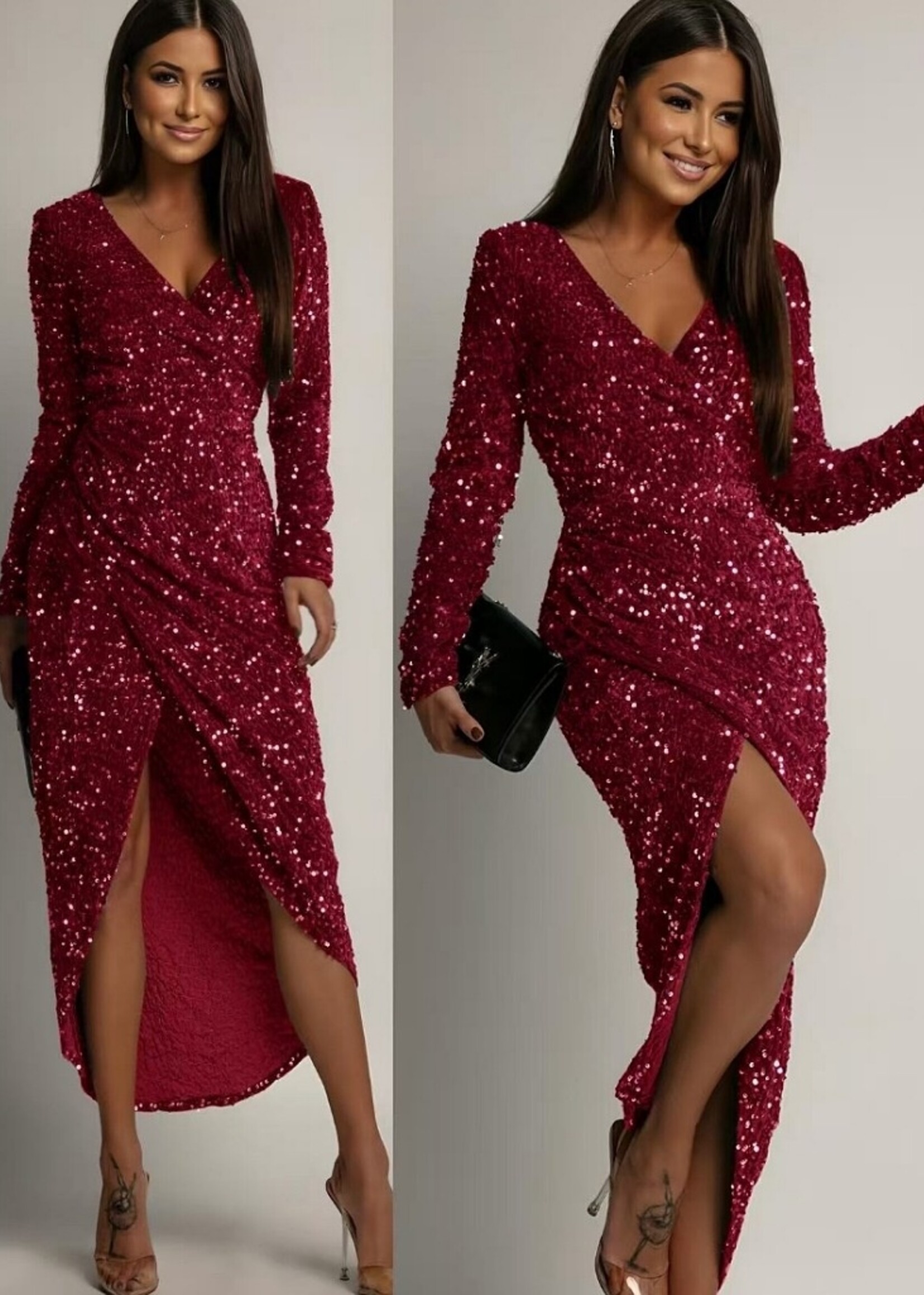 long sequin dress with long sleeves