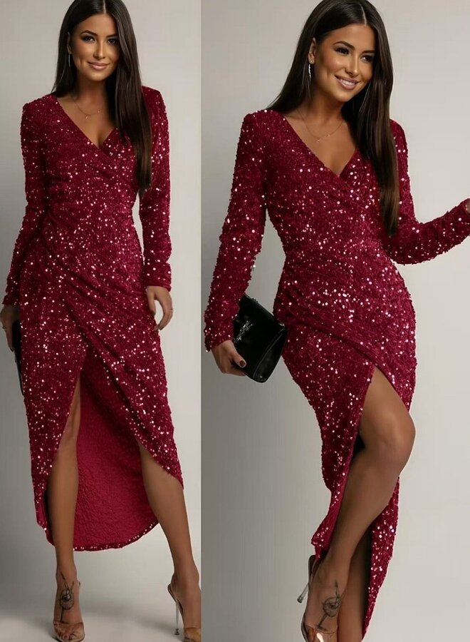 long sequin dress with long sleeves