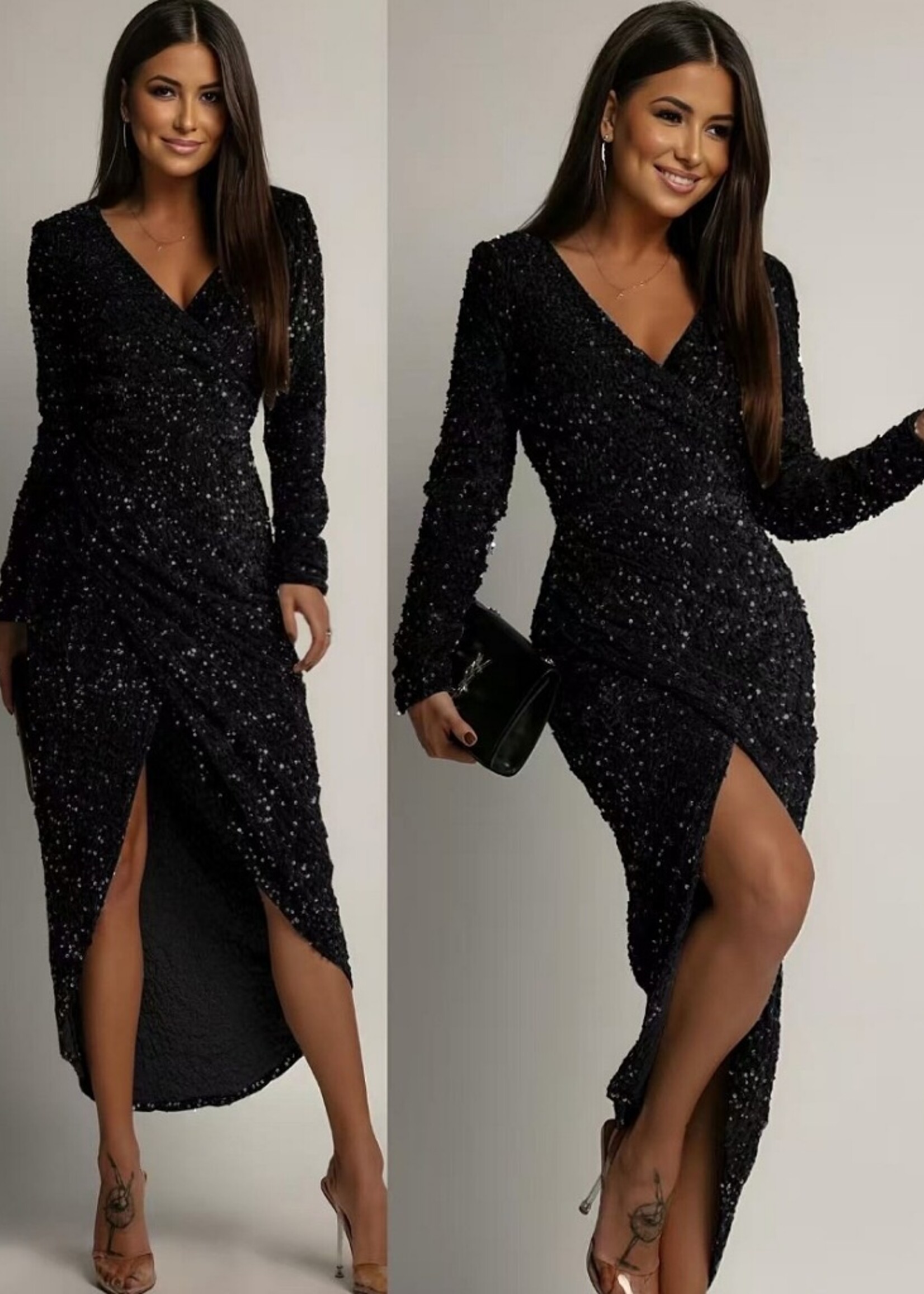 long sequin dress with long sleeves