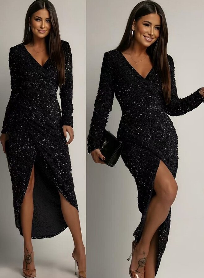 long sequin dress with long sleeves