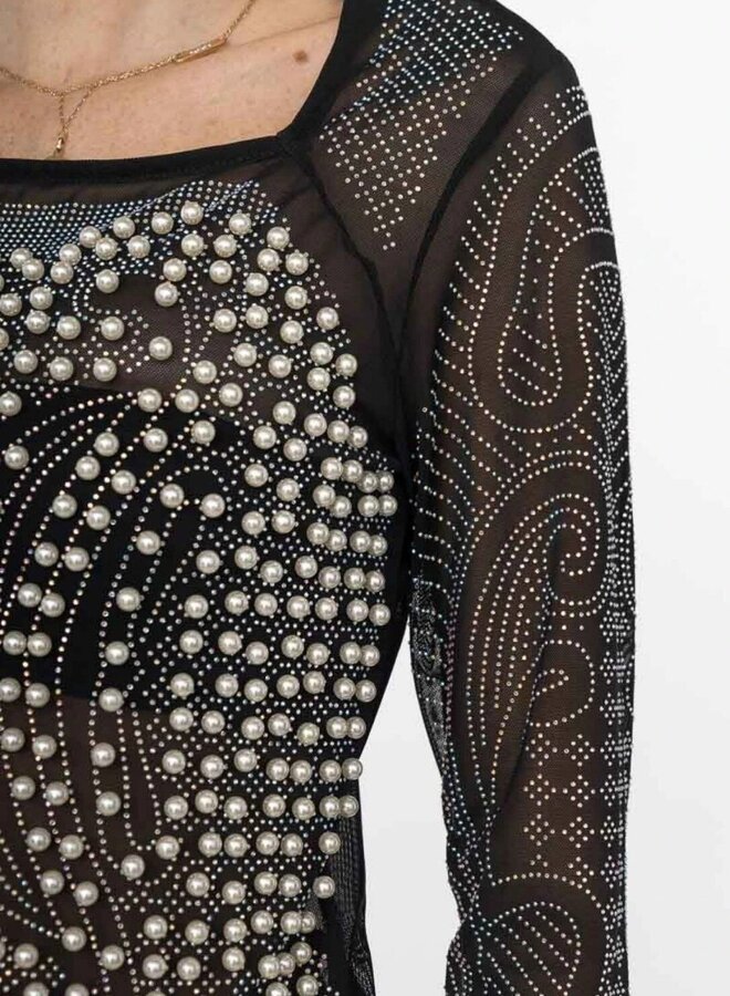 Mesh and pearl sparkle top
