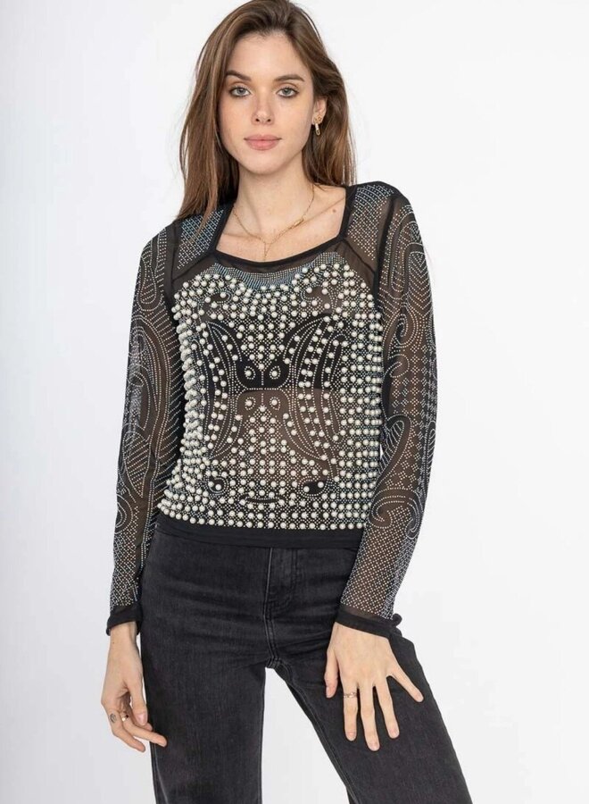 Mesh and pearl sparkle top
