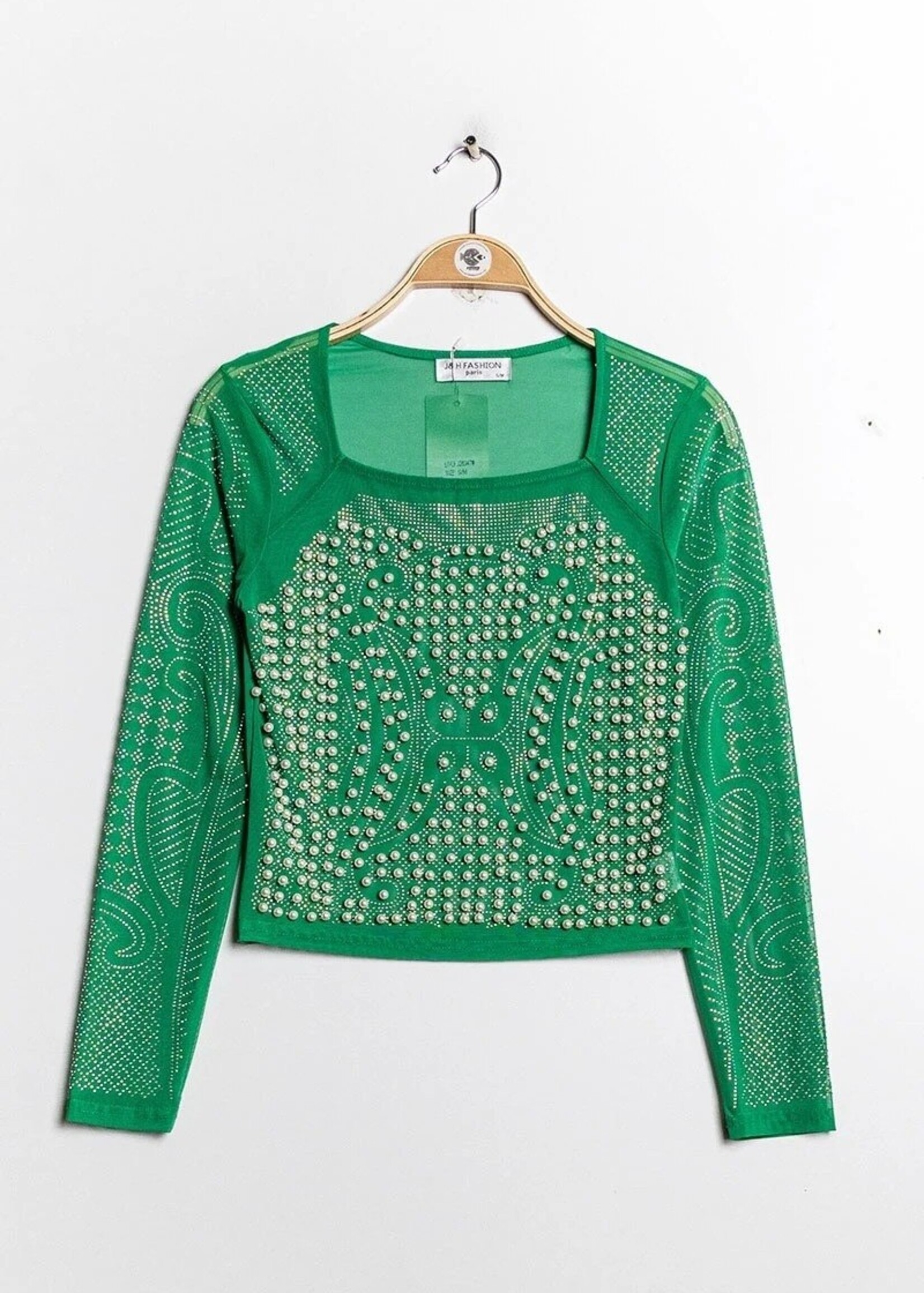 J and H Fashion Mesh and pearl sparkle top