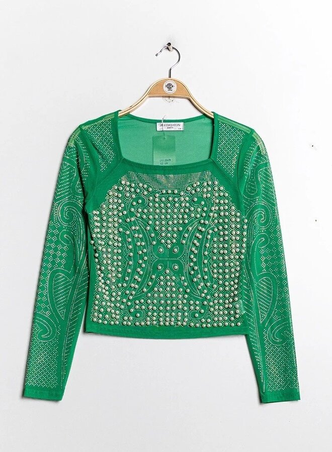 Mesh and pearl sparkle top