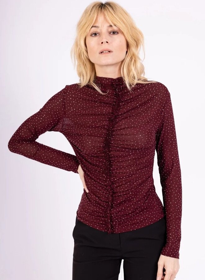 Long sleeve sparkle mesh top with high neck