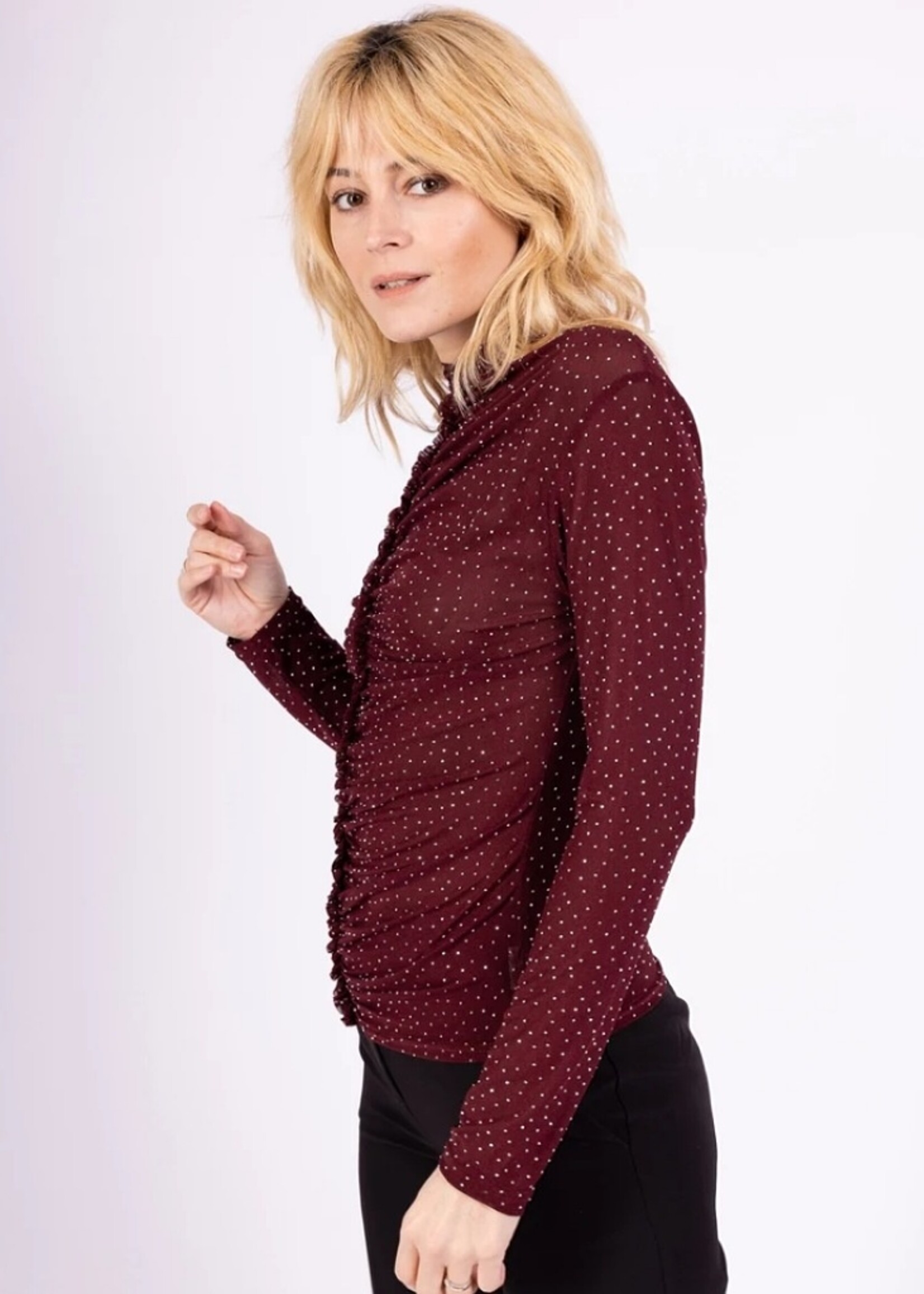 J and H Fashion Long sleeve sparkle mesh top with high neck