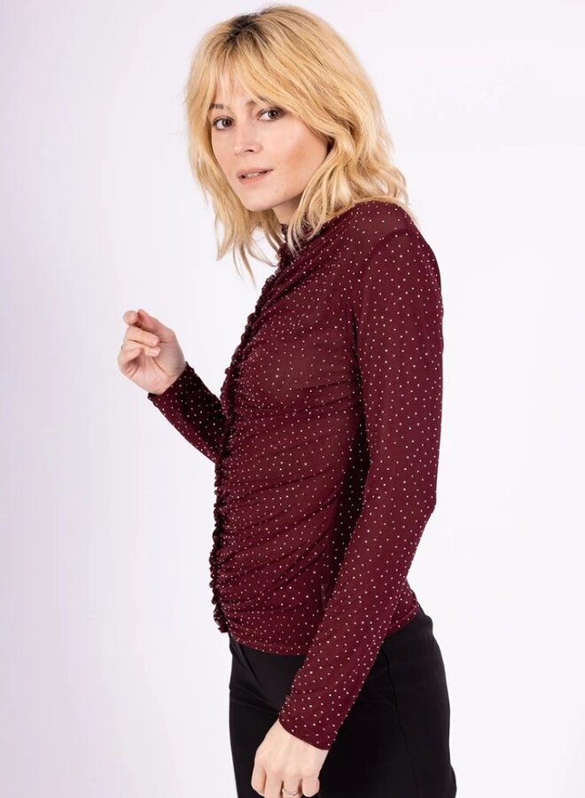 Long sleeve sparkle mesh top with high neck