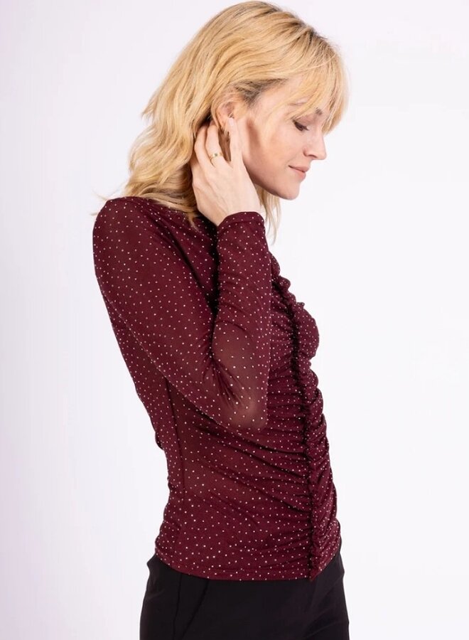 Long sleeve sparkle mesh top with high neck