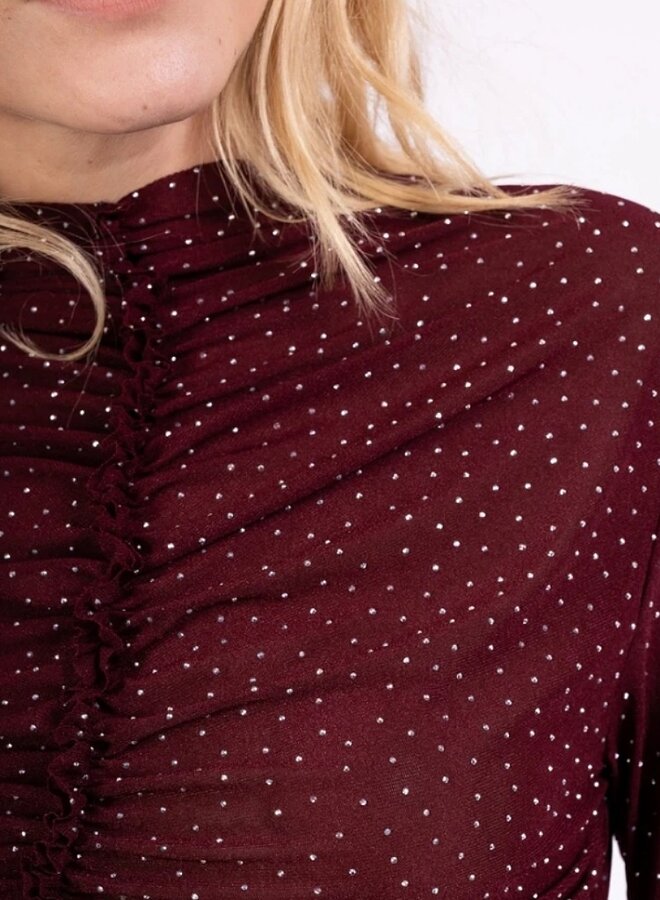 Long sleeve sparkle mesh top with high neck