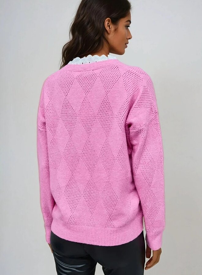 Perforated sweater with collar detail