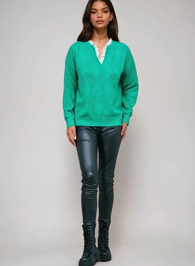 Perforated sweater with collar detail
