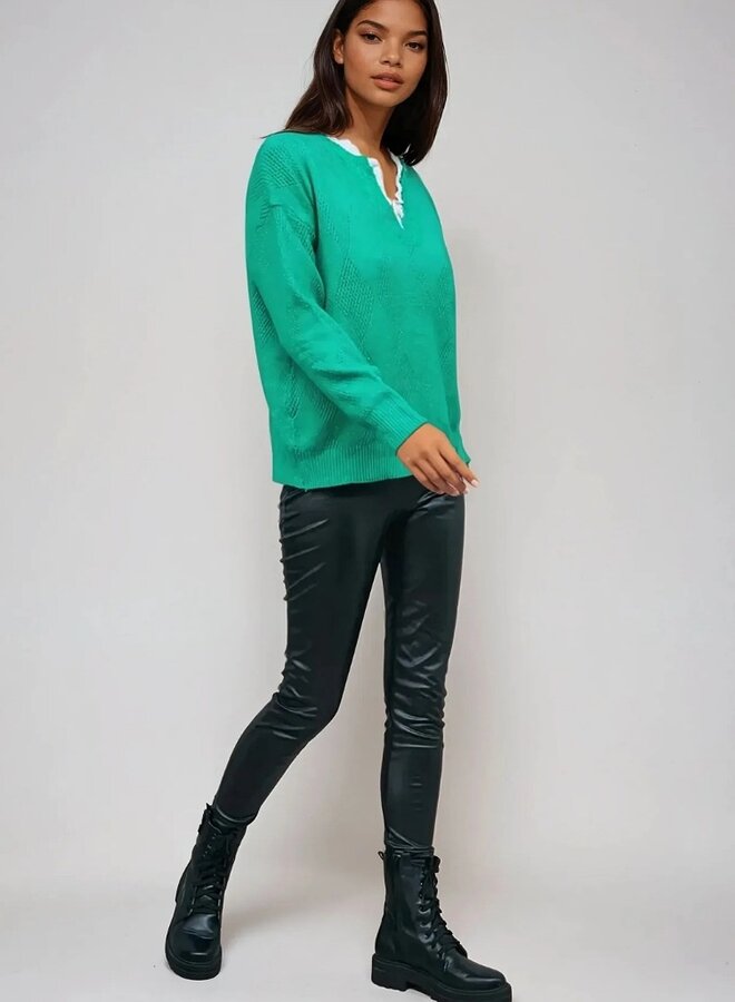 Perforated sweater with collar detail