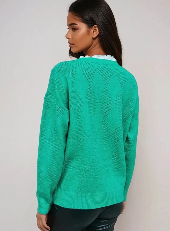 Perforated sweater with collar detail