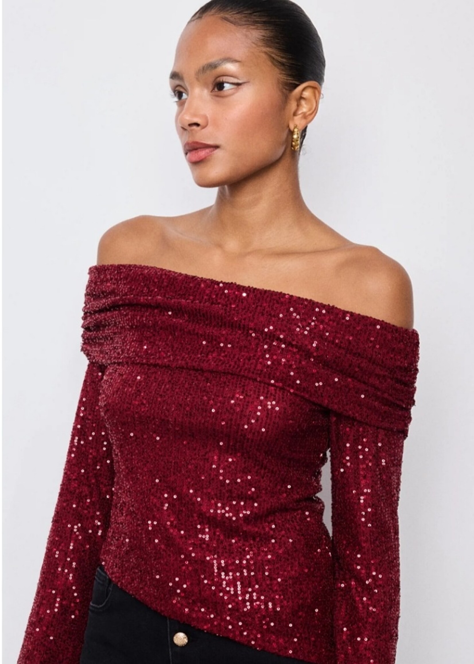 Off shoulder sequin top
