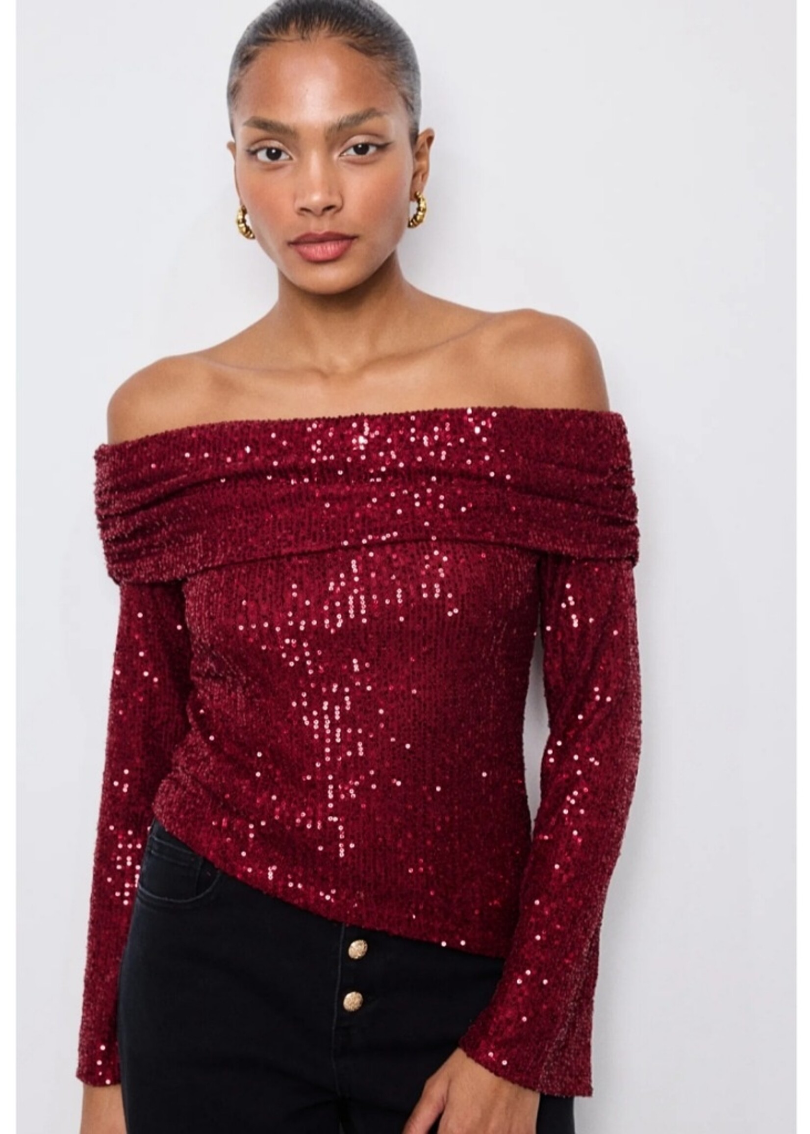 Off shoulder sequin top