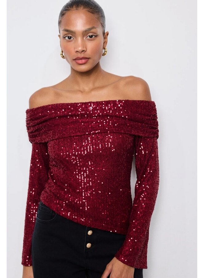 Off shoulder sequin top
