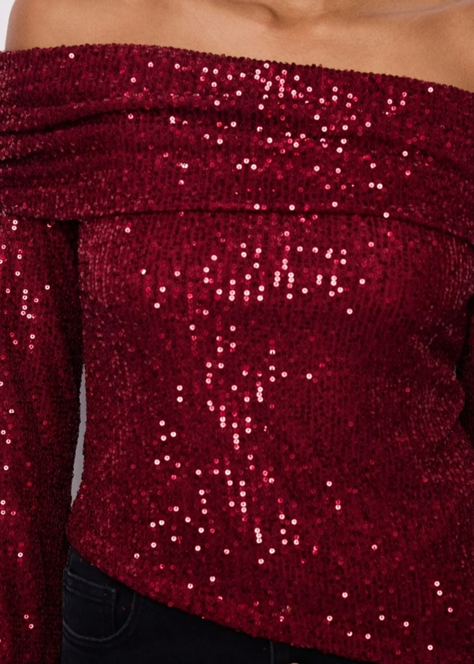 Off shoulder sequin top