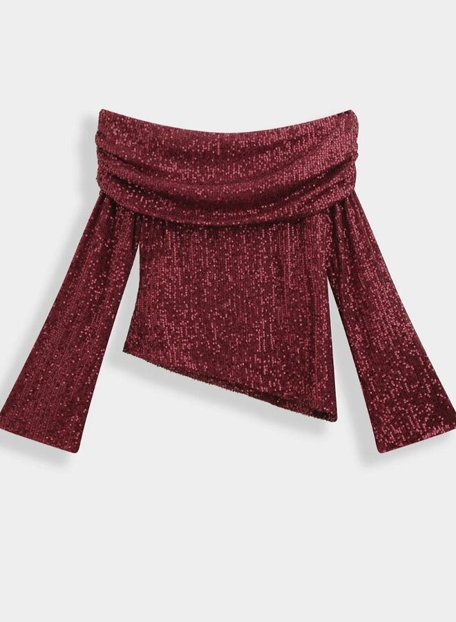 Off shoulder sequin top