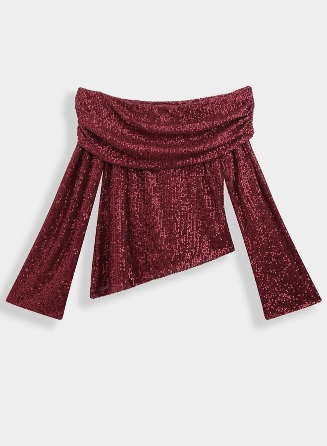 Off shoulder sequin top