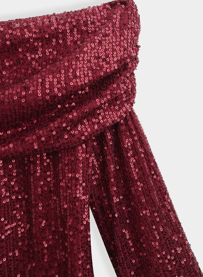 Off shoulder sequin top