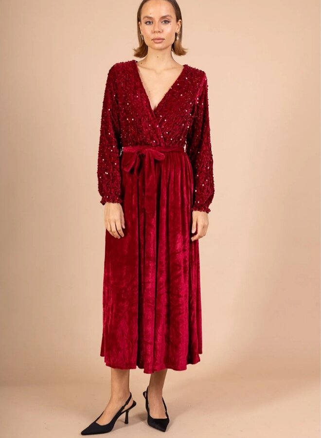 Sequin and velvet long dress