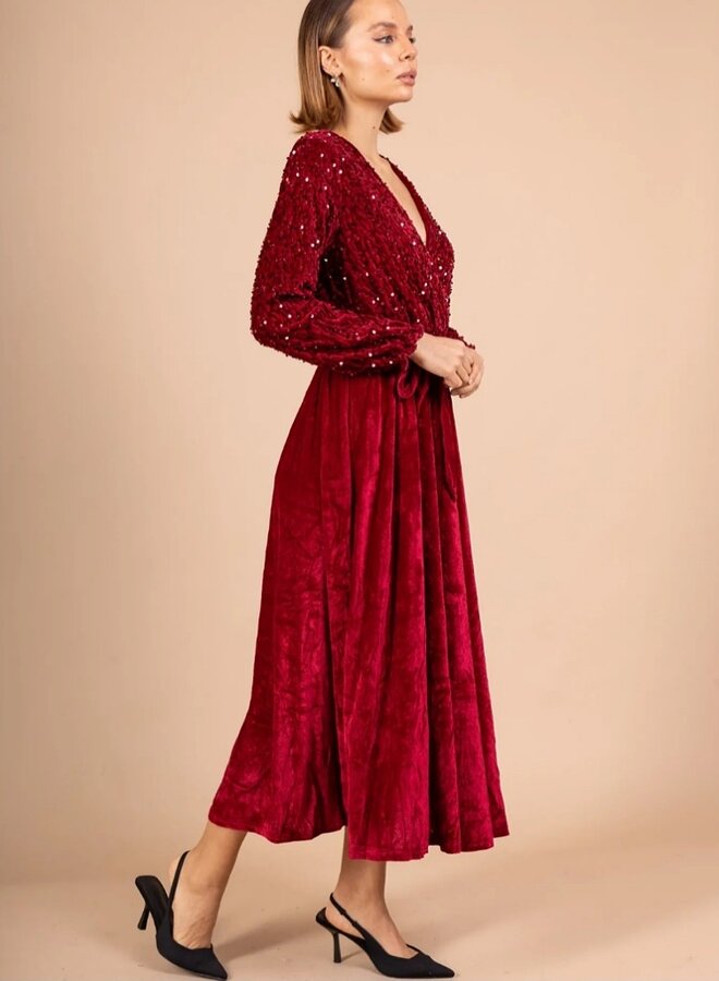 Sequin and velvet long dress