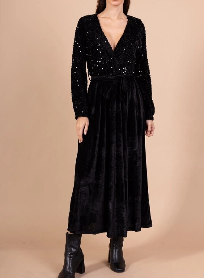 Sequin and velvet long dress