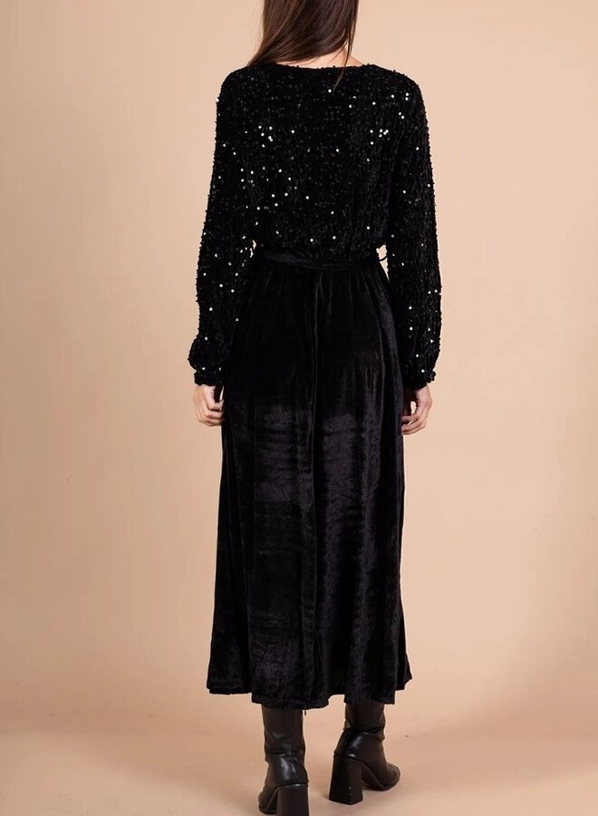 Sequin and velvet long dress