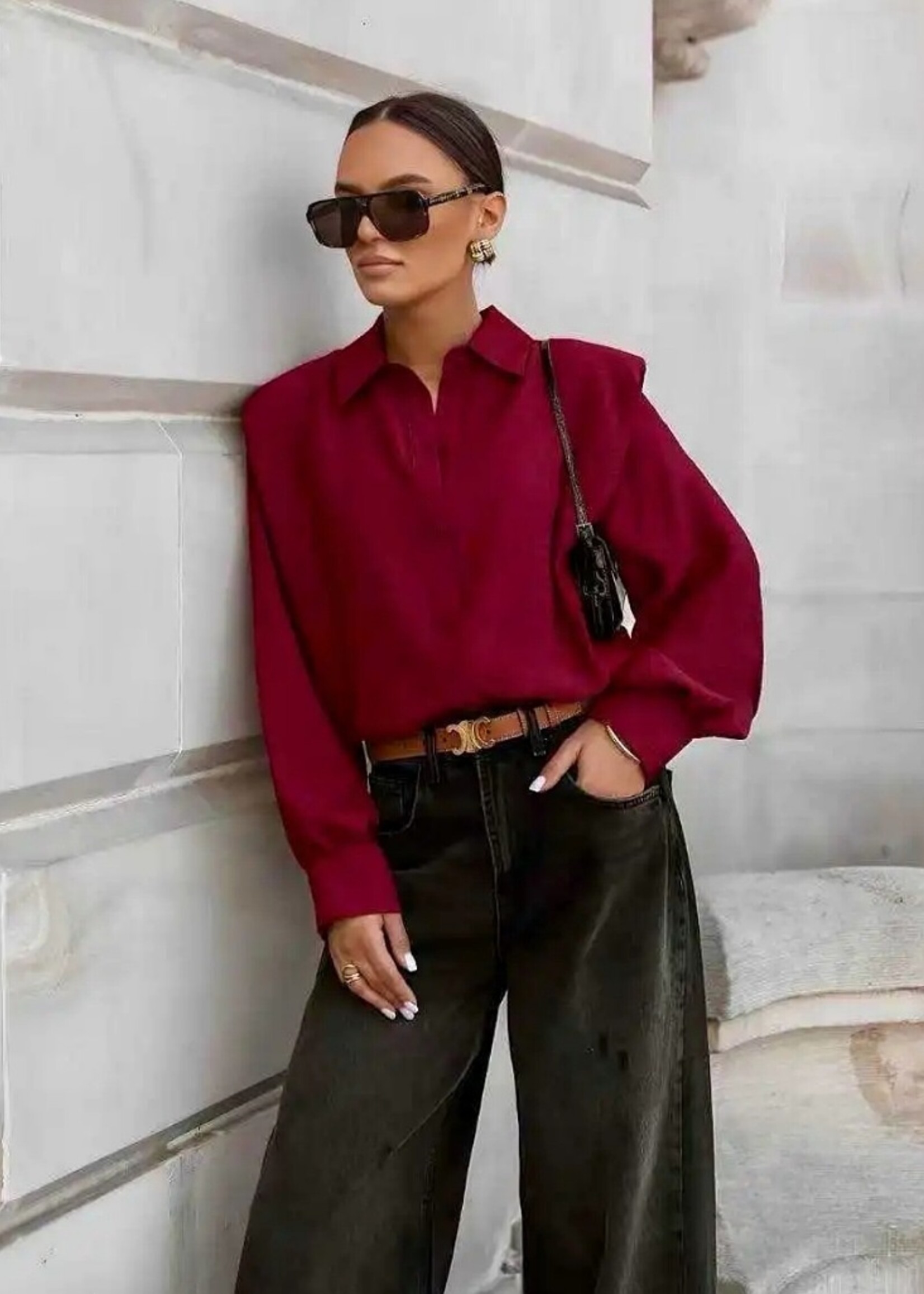 Button down collar blouse