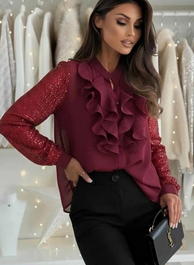Ruffle front luxe blouse