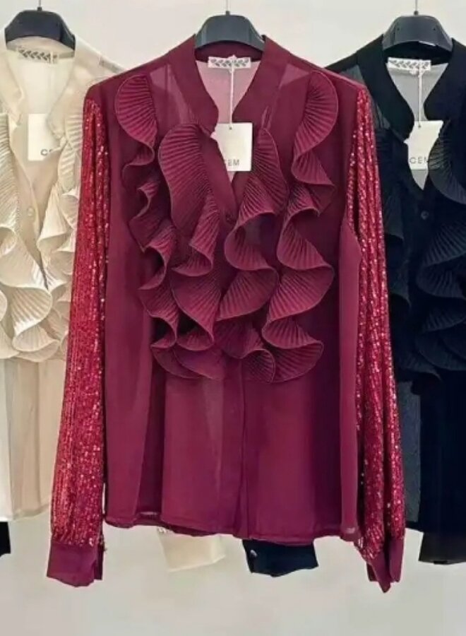 Ruffle front luxe blouse