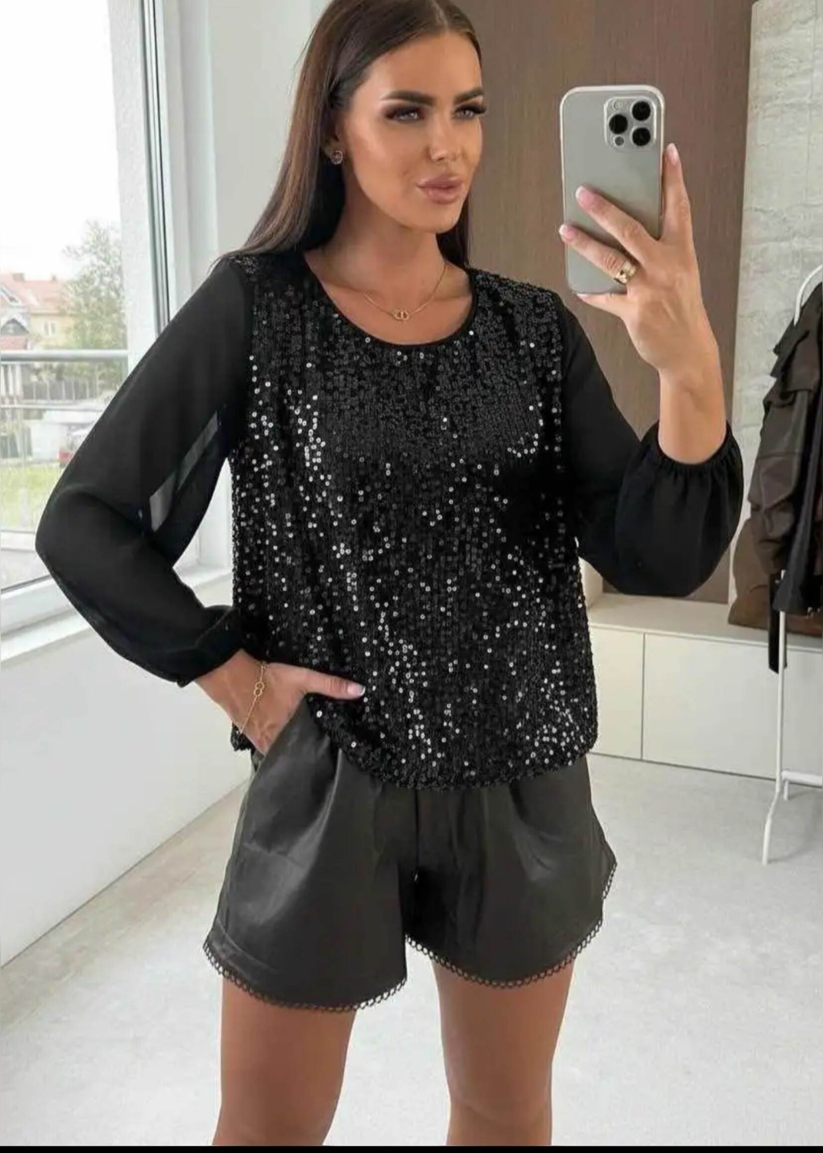Issyma Sheer long sleeve sequin and velvet blouse