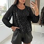 Sheer long sleeve sequin and velvet blouse