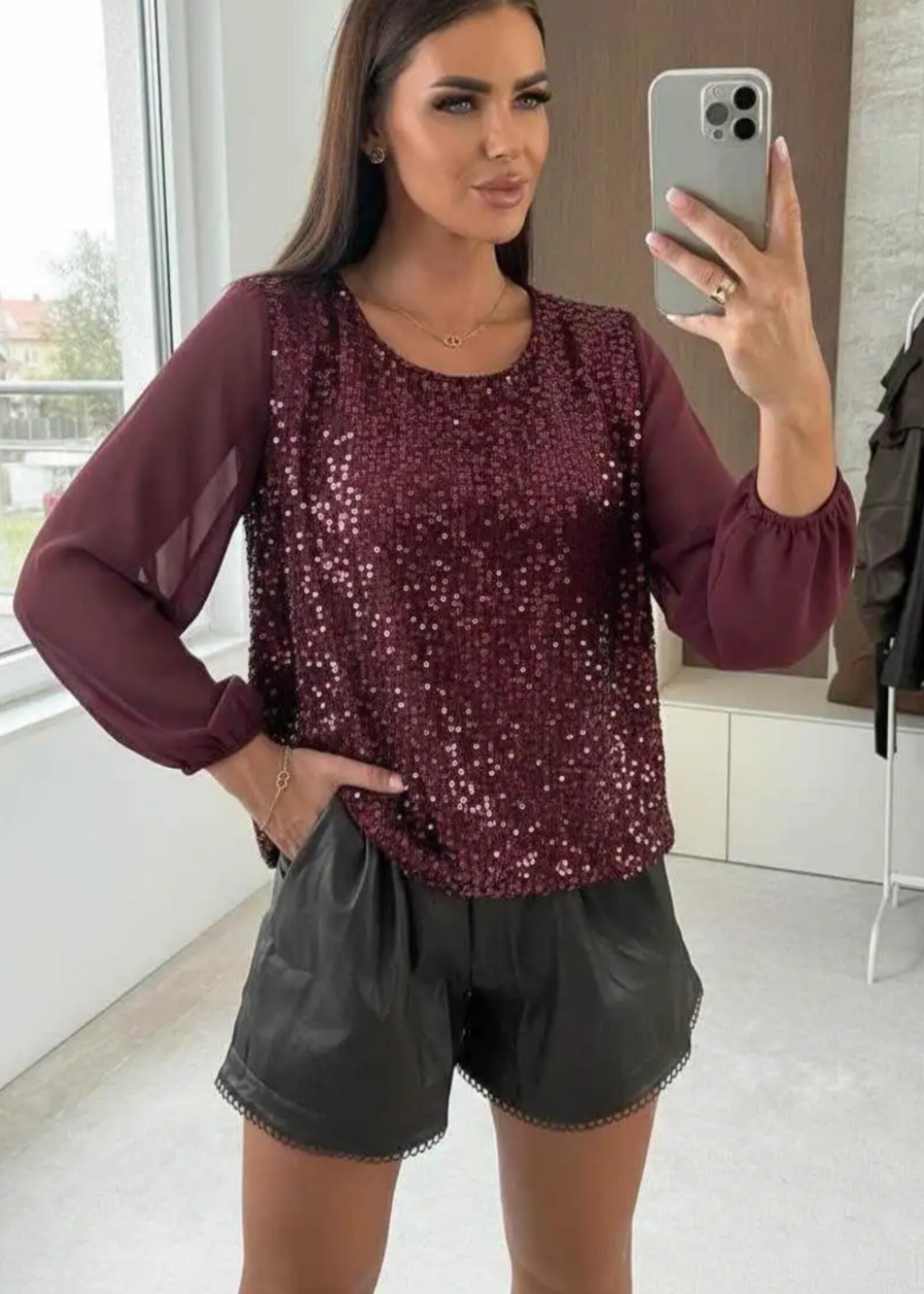 Issyma Sheer long sleeve sequin and velvet blouse