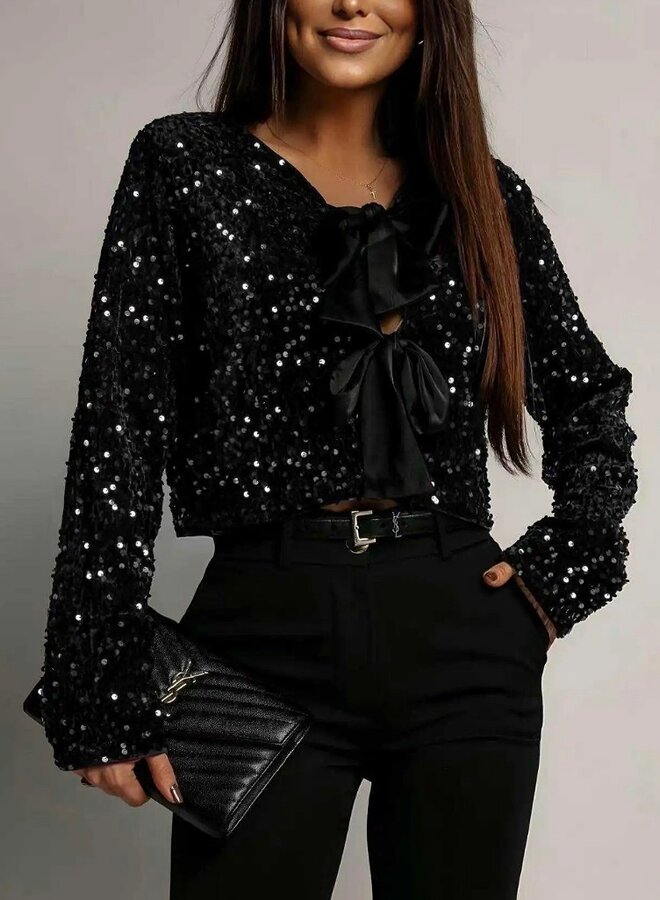 Sequin bow tie up top