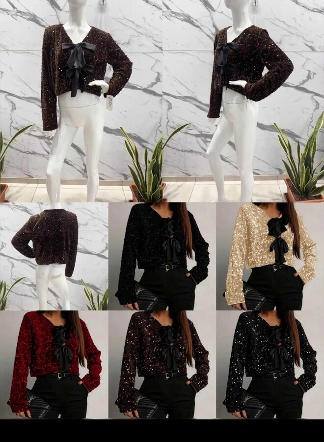 Sequin bow tie up top