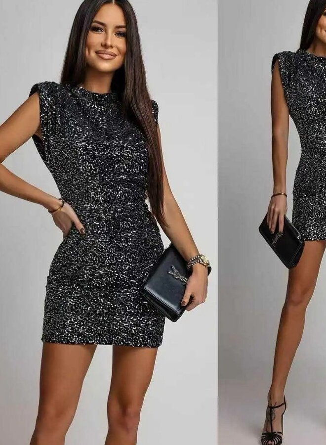 Short sleeve sequin silver mini dress