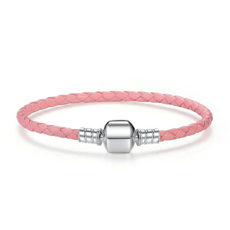 925-Sterling Silver/Leather Bracelet BR7 Pink