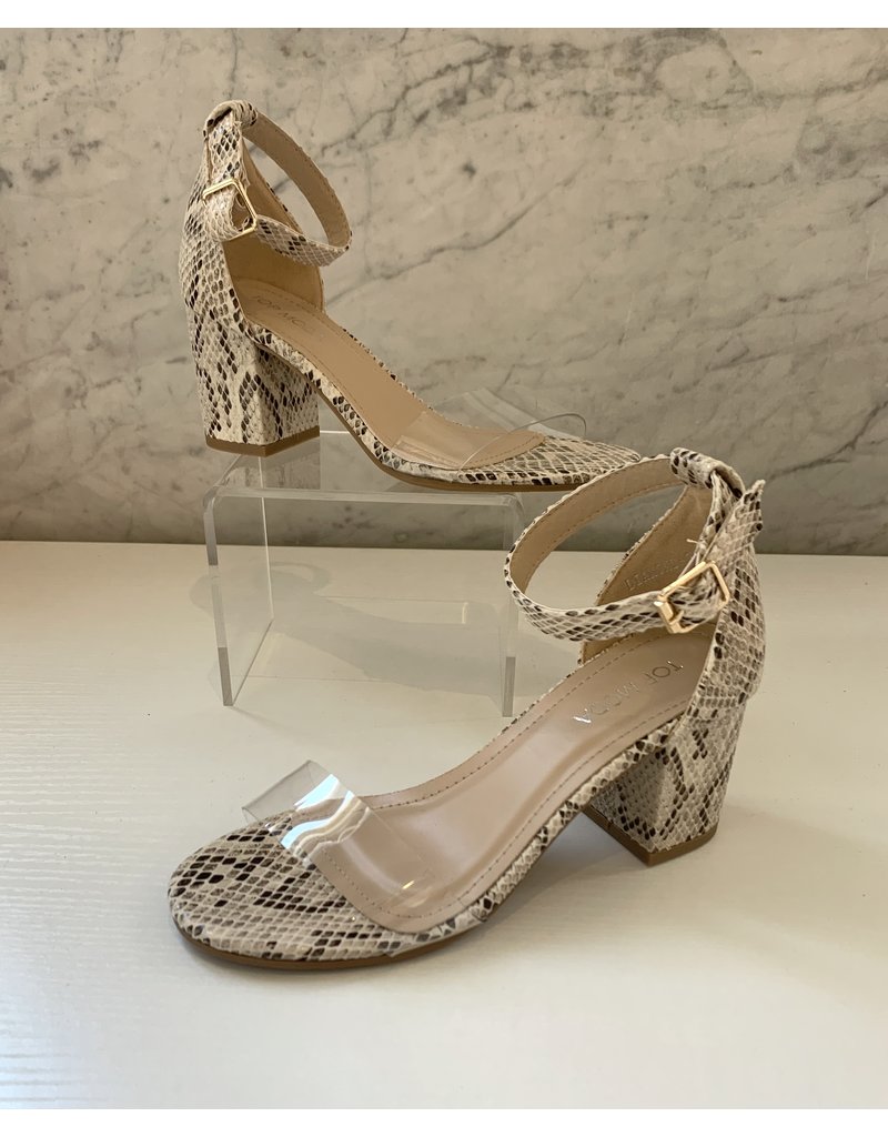 Clear/Snake Ankle Strap Heels - LUCO 