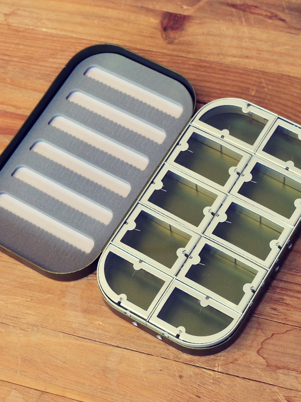 ALUMINUM 10 COMPARTMENT FLY BOX - OLIVE GREEN