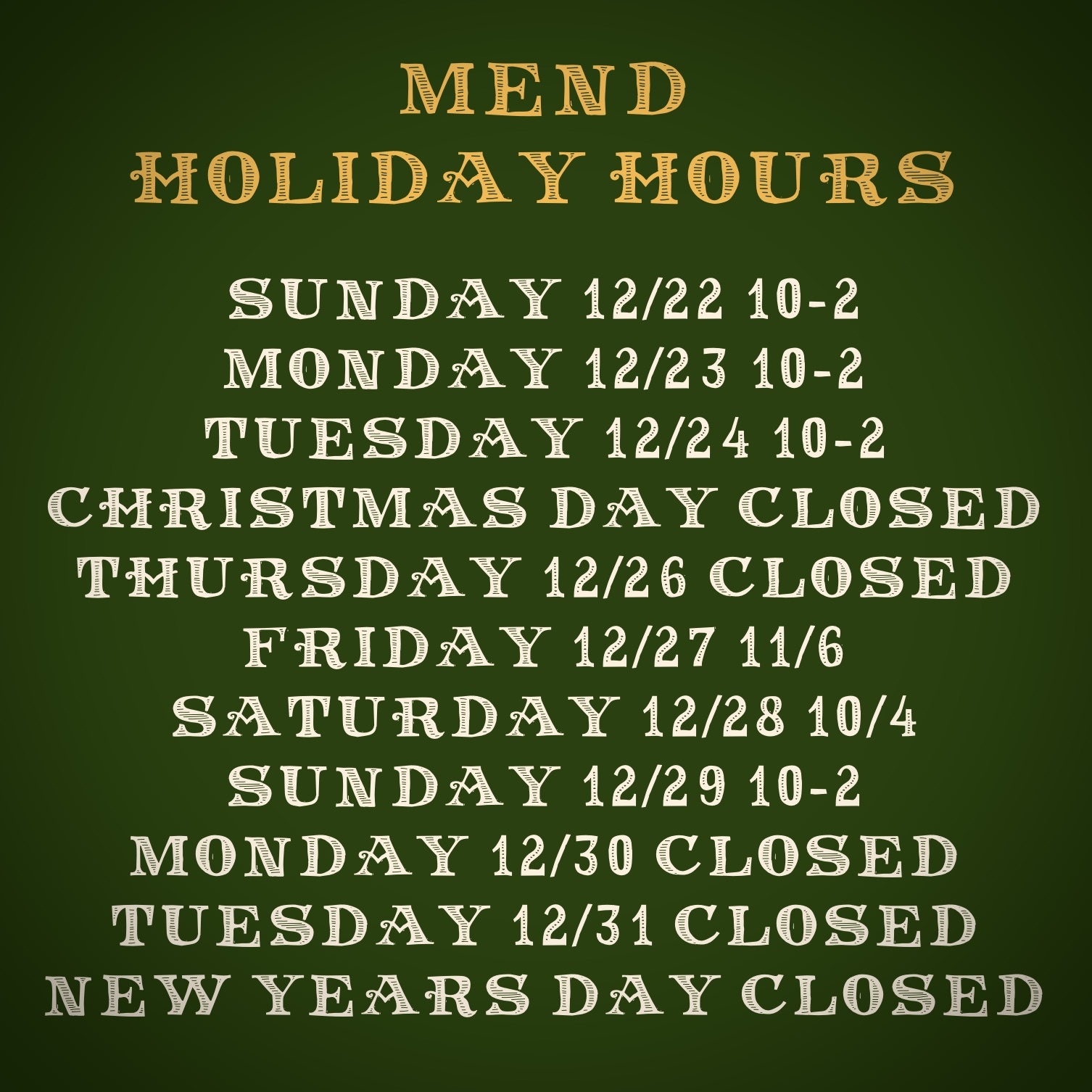 Holiday Hours 2024
